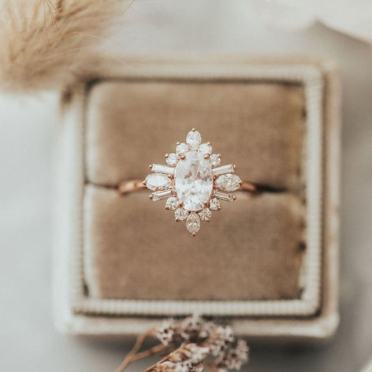 Moissanite 2.15CT Oval Cut Diamond Art Deco Unique Engagement Ring | Handmade Ring | Anniversary Ring - IBIZ Jewel