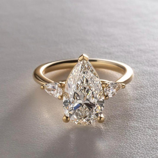 Lab Grown Diamond 1.50 CT Three Stone Pear Cut Engagement Ring