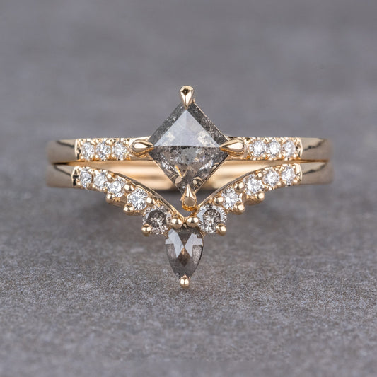 Natural Salt And Pepper 1.42CT Kite Diamond Art Deco Wedding Ring