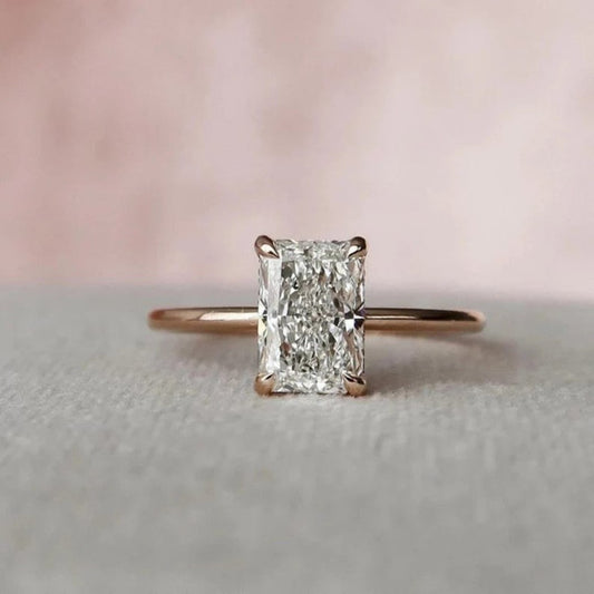 Moissanite 1.95CT Radiant Diamond Art Deco minimalist Engagement Ring - IBIZ Jewel