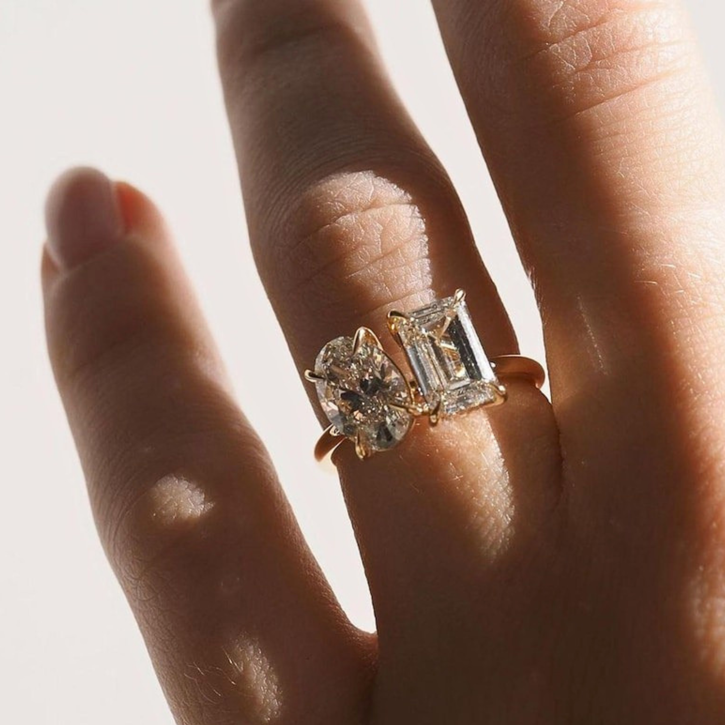 Moissanite 3 CT Toi Et Moi Emerald Cut and Oval Cut Diamond Engagement Ring