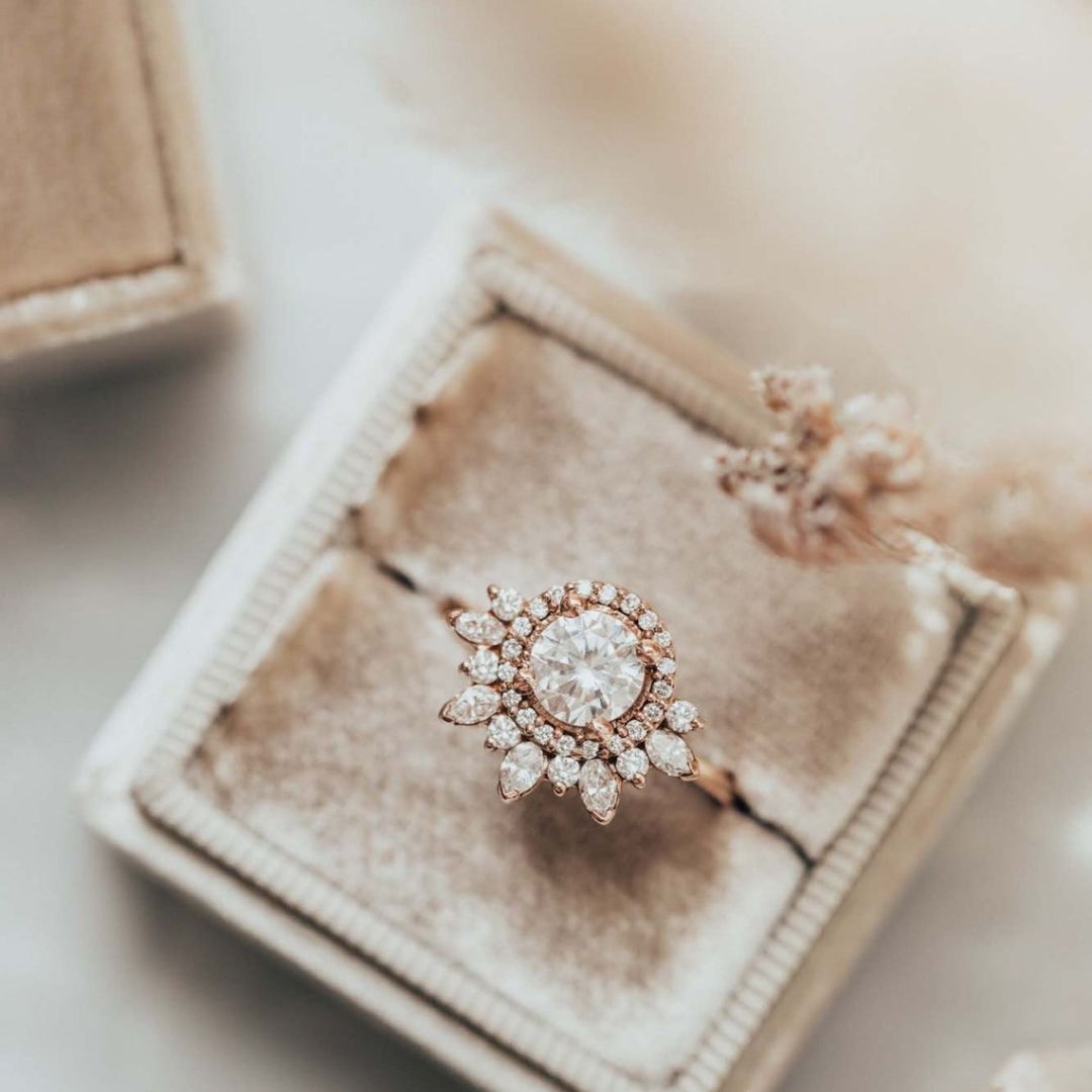 Moissanite 2.30CT Round Diamond Art Deco Unique Engagement Ring | Handmade Ring | Anniversary Ring - IBIZ Jewel