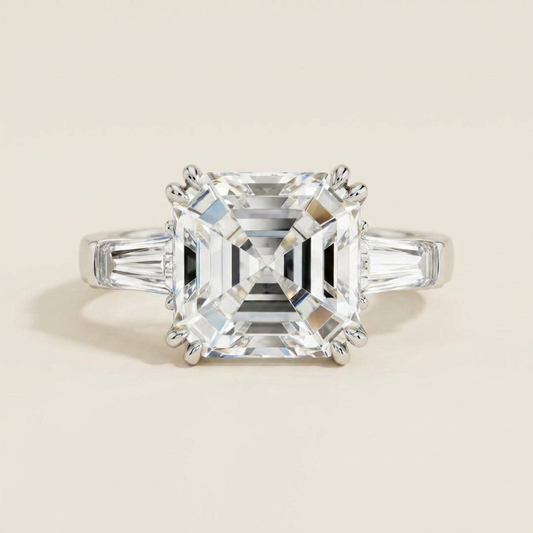 Moissanite 3.87 CT Asscher & Baguette Cut Diamond Three Stone Ring