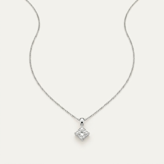 Moissanite 0.40 CT Princess Cut Diamond Solitaire Necklace