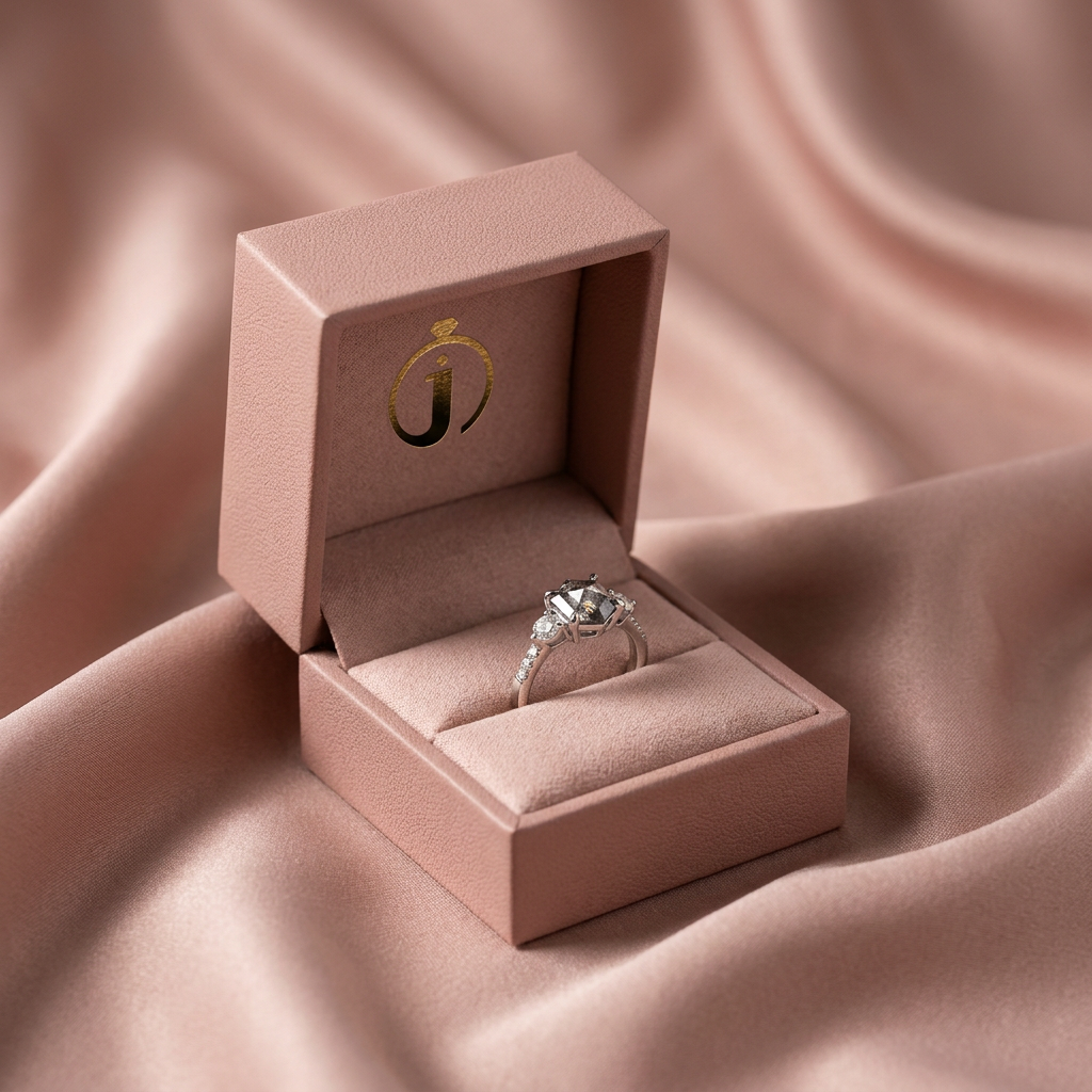 1.95 CT Hexagon & Round Cut Salt and Pepper Diamond Three Stone Ring