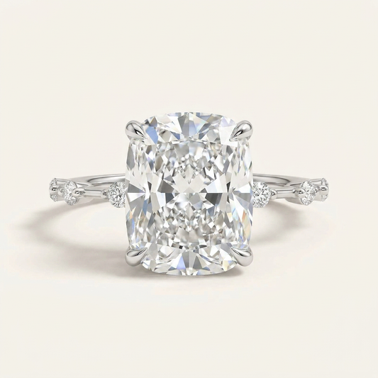 Moissanite 5.00 CT Cushion & Round Cut Diamond Solitaire Ring