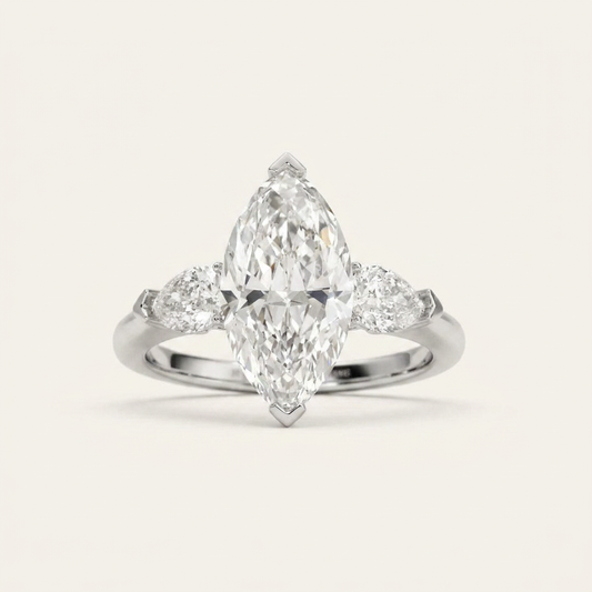 Moissanite 3.52 CT Marquise & Pear Cut Diamond Three Stone Ring