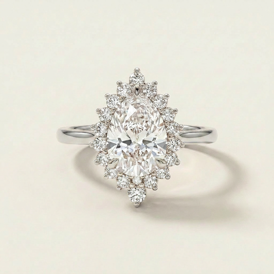 Moissanite 3.00 CT Pear & Round Cut Diamond Halo Ring