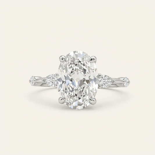 Moissanite 4.50 CT Oval & Pear Cut Diamond Three Stone Ring