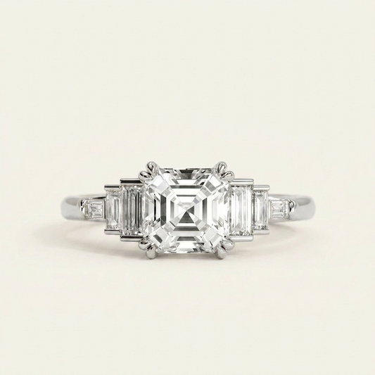 Moissanite 3.98 CT Asscher & Baguette Cut Diamond Cluster Seven-Stone Ring