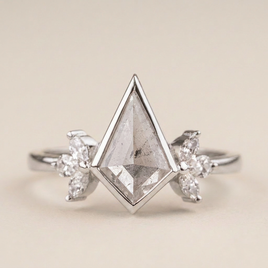 1.50 CT Kite & Marquise Cut Salt and Pepper Diamond Cluster Ring