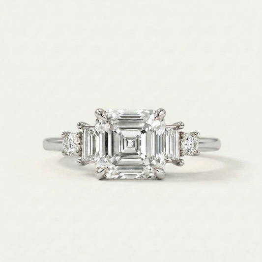 Moissanite 3.49 CT Princess & Baguette Cut Diamond Cluster Five-Stone Ring