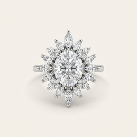 Moissanite 2.60 CT Oval & Round Cut Diamond Cluster Ring