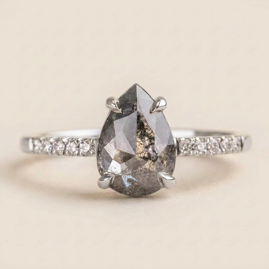 1.60 CT Pear Cut Salt and Pepper Diamond Solitaire Ring