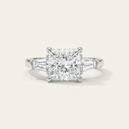Moissanite 3.70 CT Princess & Tapered Cut Diamond Three Stone Ring