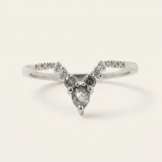 0.40 CT Pear & Round Cut Salt and Pepper Diamond Ring