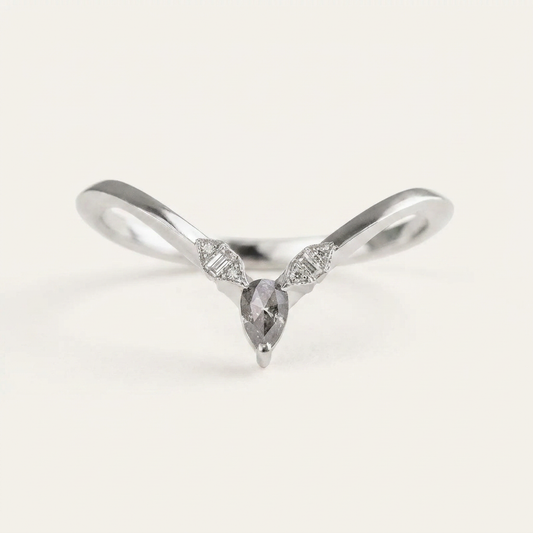 0.18 CT Pear & Baguette Cut Salt and Pepper Diamond Ring