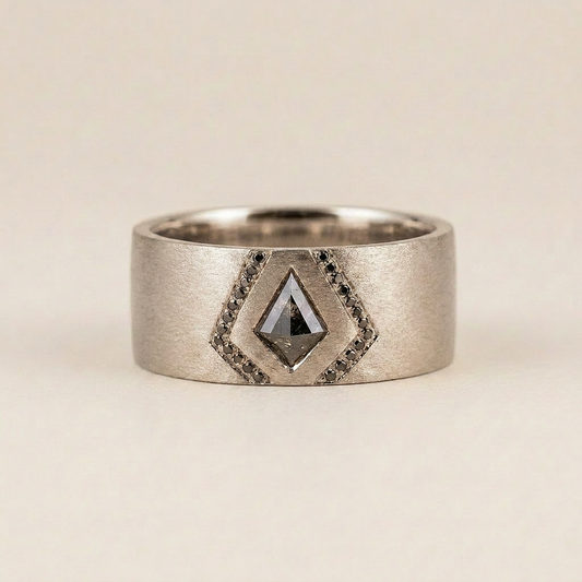 0.10 CT Kite Cut Salt and Pepper Diamond Ring