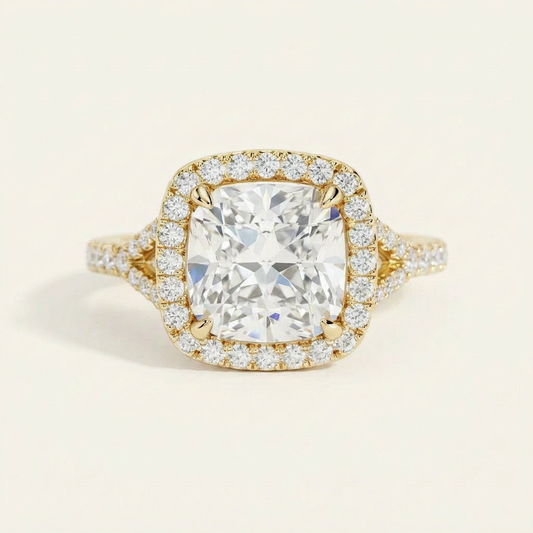 Moissanite 4.75 CT Cushion Cut Diamond Halo Ring
