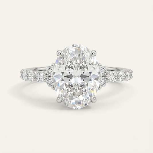 Moissanite 3.00 CT Oval & Round Cut Diamond Solitaire Ring (V-Midcentury)