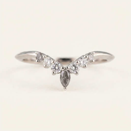 0.25 CT Marquise & Round Cut Salt and Pepper Diamond Ring (V1)