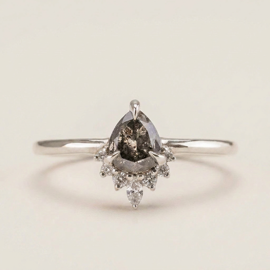 1.45 CT Pear & Round Cut Salt and Pepper Diamond Cluster Ring (V2)