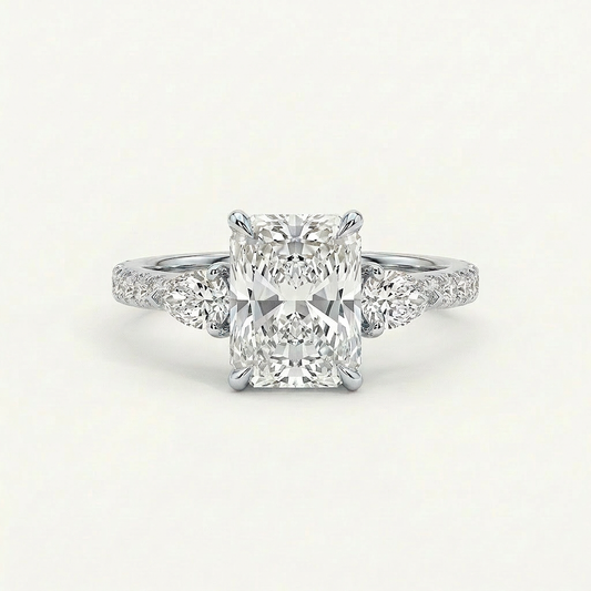 Lab Grown 3.00 CT Cushion & Pear Cut Diamond Three Stone Ring