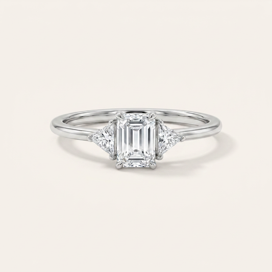 Moissanite 1.80 CT Emerald & Triangle Cut Diamond Three Stone Ring