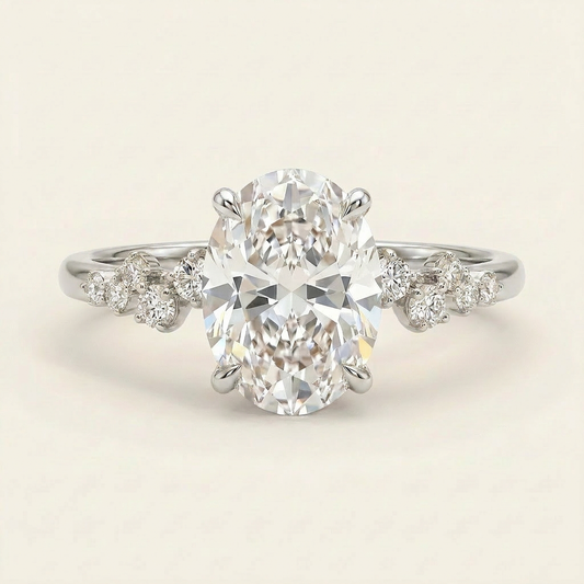 Moissanite 3.75 CT Oval & Round Cut Diamond Solitaire Ring