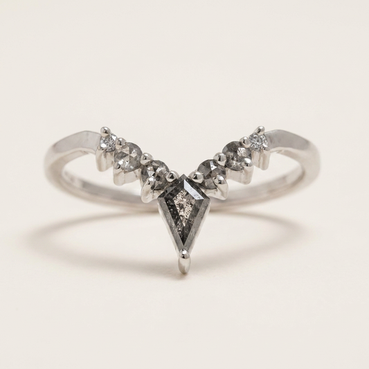 0.45 CT Kite & Round Cut Salt and Pepper Diamond Ring