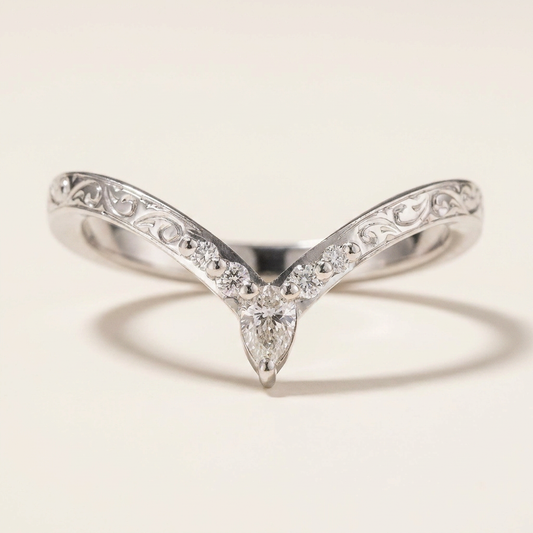 Moissanite 0.16 CT Pear & Round Cut Diamond Ring (V-Victorian)