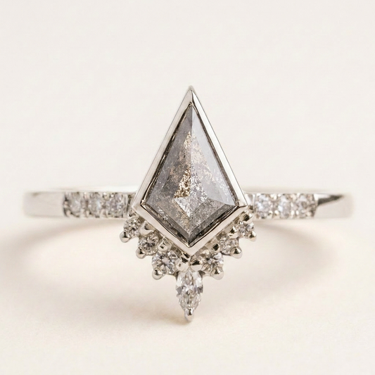 1.60 CT Kite & Round Cut Salt and Pepper Diamond Cluster Ring (V2)