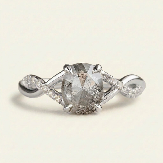 1.55 CT Oval Cut Salt and Pepper Diamond Solitaire Ring