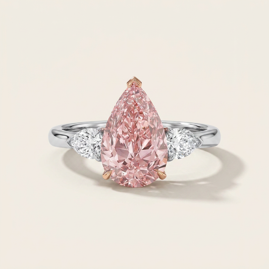 Lab Grown 5.00 CT Pear Cut Diamond Three Stone Ring