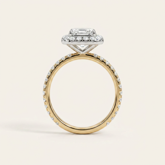 Moissanite 2.70 CT Emerald & Round Cut Diamond Halo Ring