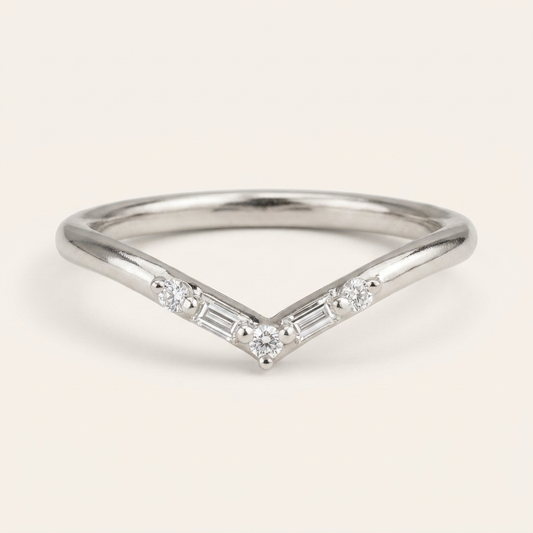 Moissanite 0.10 CT Baguette & Round Cut Diamond Ring