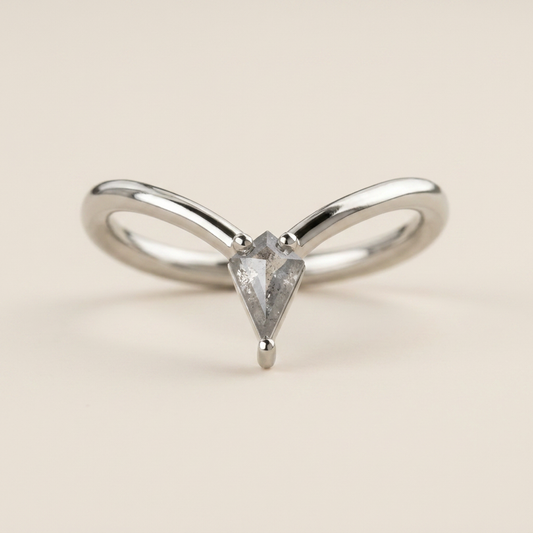 0.15 CT Kite Cut Salt and Pepper Diamond Ring (V1)