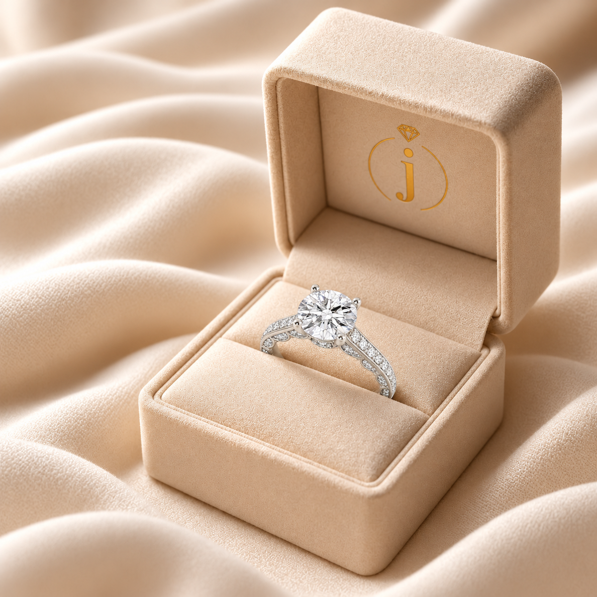 Lab Grown Diamond 2.00 CT Round Cut Hidden Halo Ring