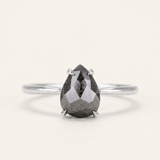 1.50 CT Pear Cut Salt and Pepper Diamond Solitaire Ring (V-Artdeco)