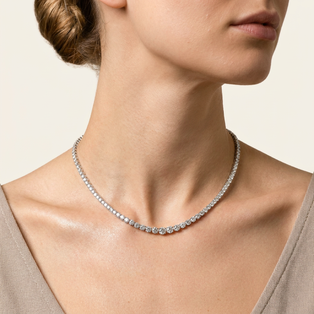 Moissanite 20.00 CT Round Cut Diamond Tennis Necklace