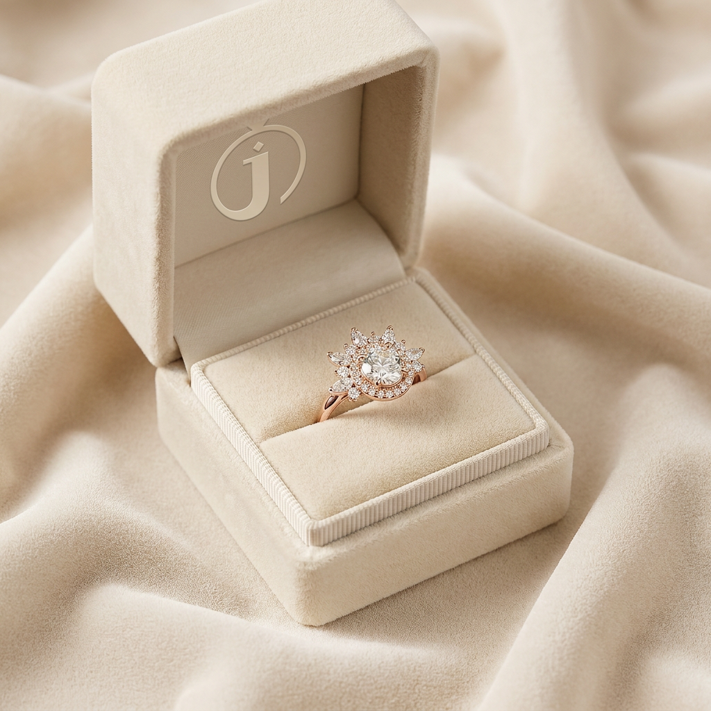 Moissanite 2.30 CT Round & Marquise Cut Diamond Cluster , Halo Ring