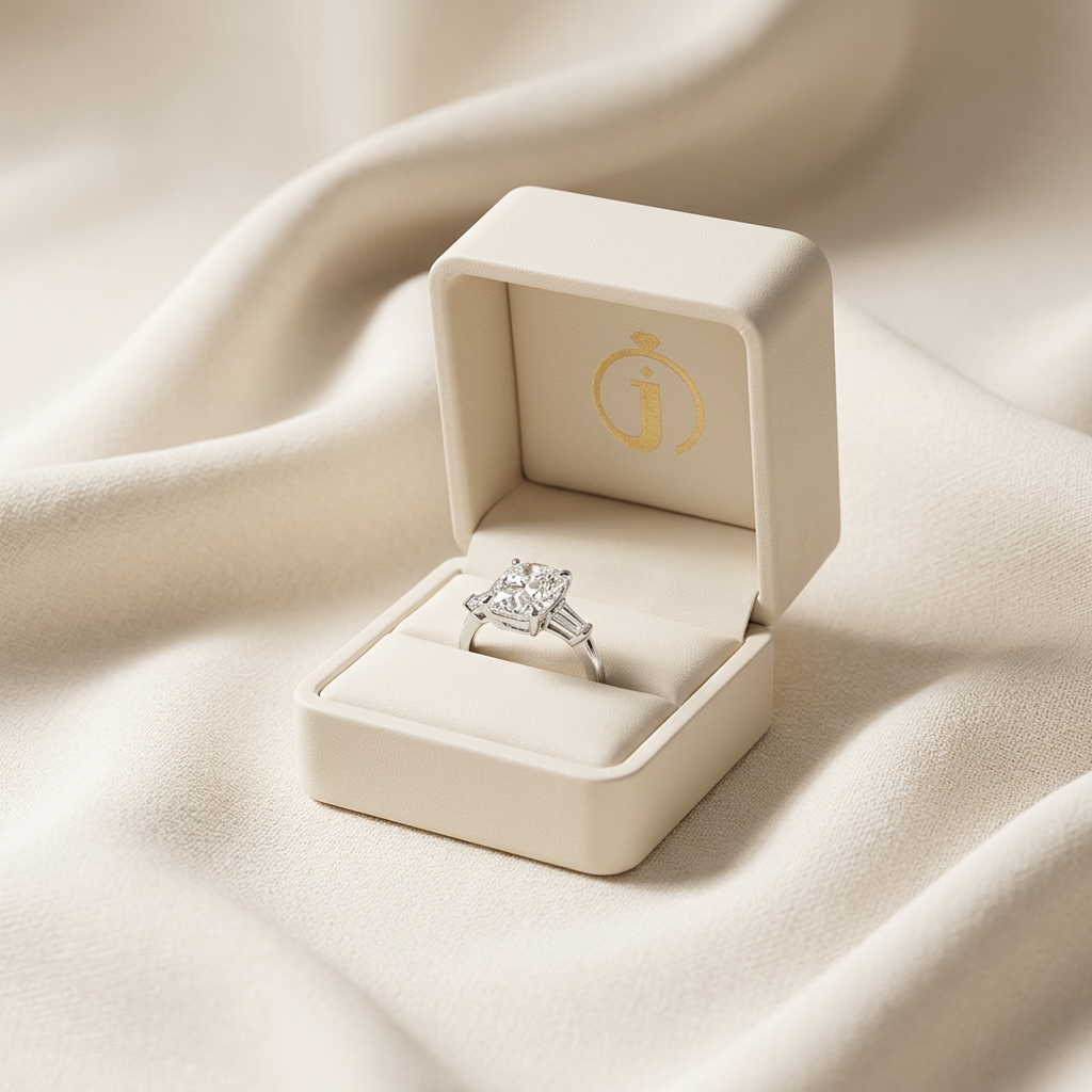 Moissanite 5.32 CT Cushion & Tapered Cut Diamond Three Stone Ring