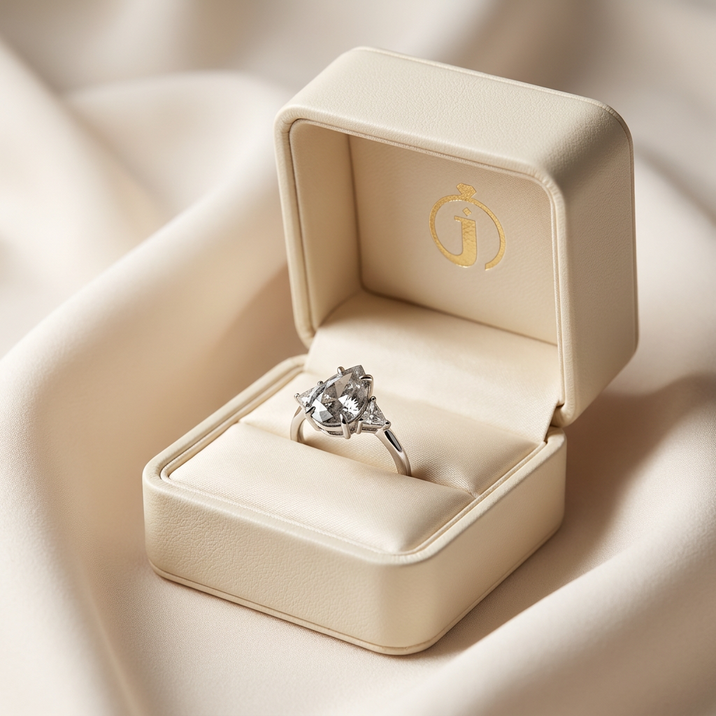 1.70 CT Pear & Triangle Cut Salt and Pepper Diamond Three Stone Ring