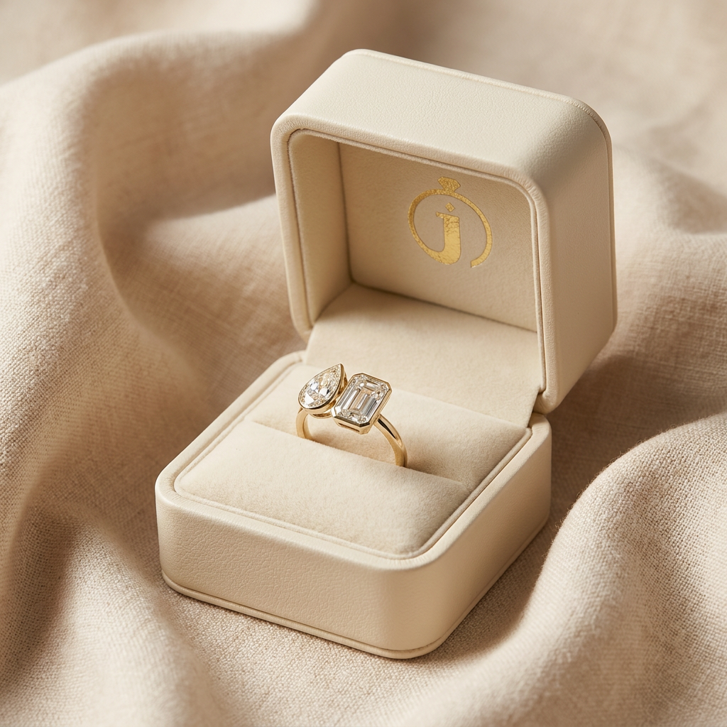 Moissanite 2.00 CT Pear & Emerald Cut Diamond Toi Et Moi Ring