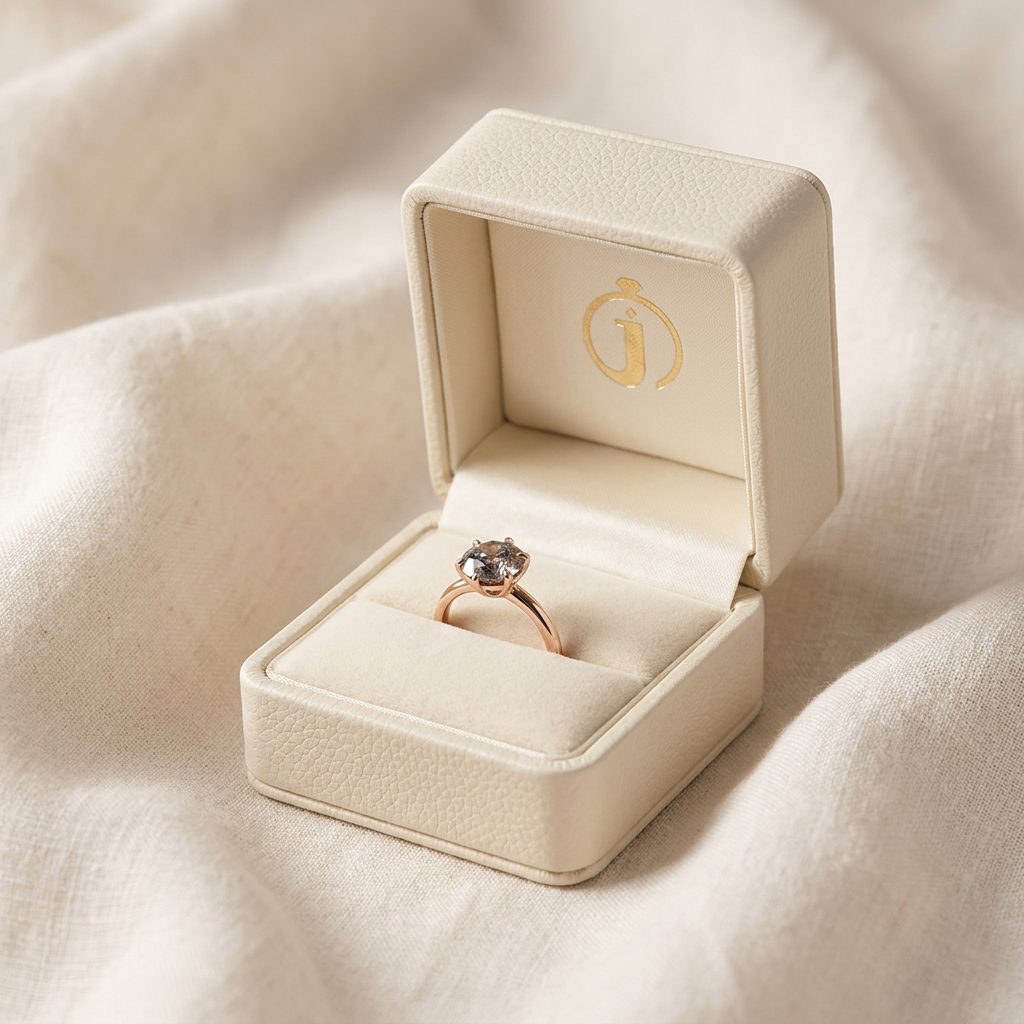 1.10 CT Round Cut Salt and Pepper Diamond Solitaire Ring