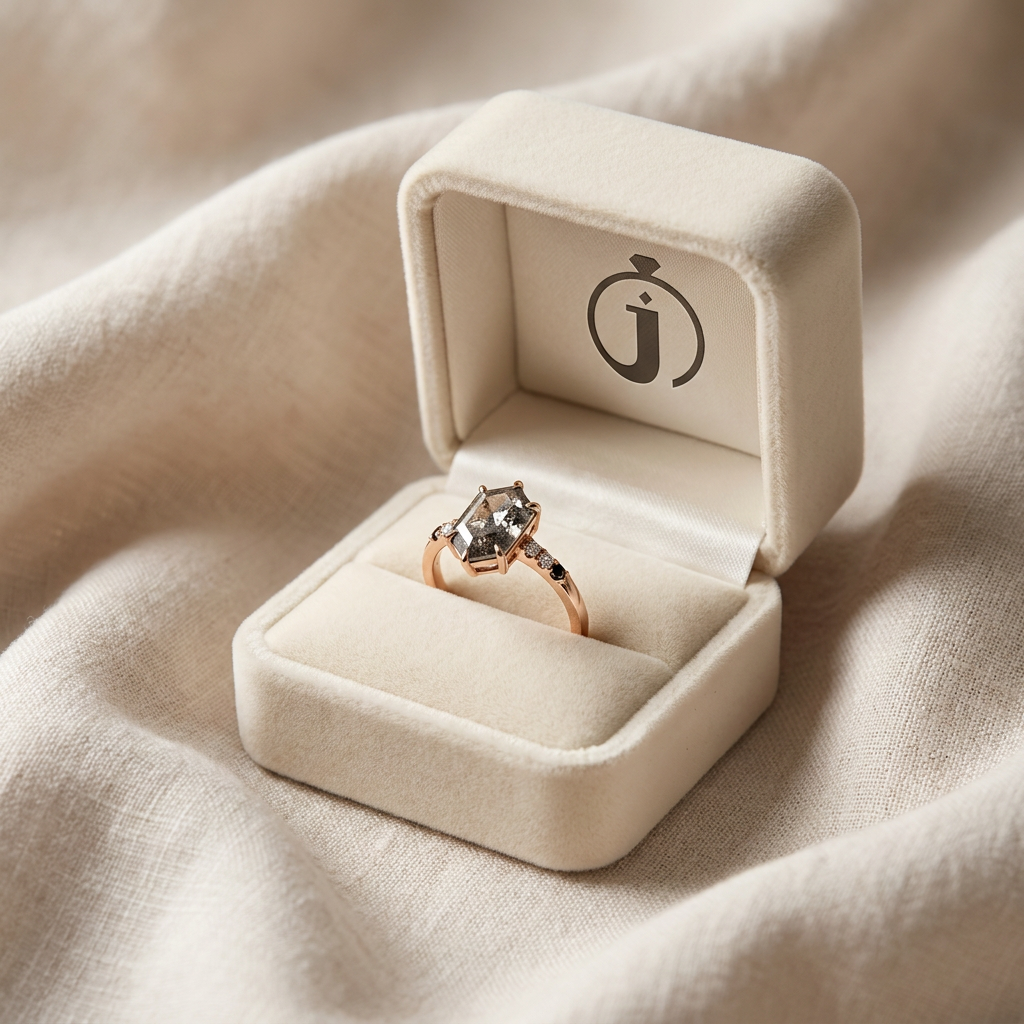 1.45 CT Hexagon Cut Salt and Pepper Diamond Solitaire Ring