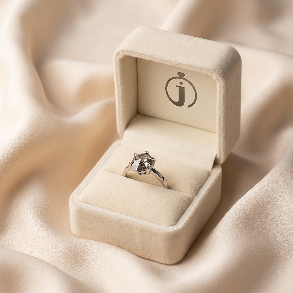 1.25 CT Hexagon Cut Salt and Pepper Diamond Solitaire Ring (V-Artdeco)