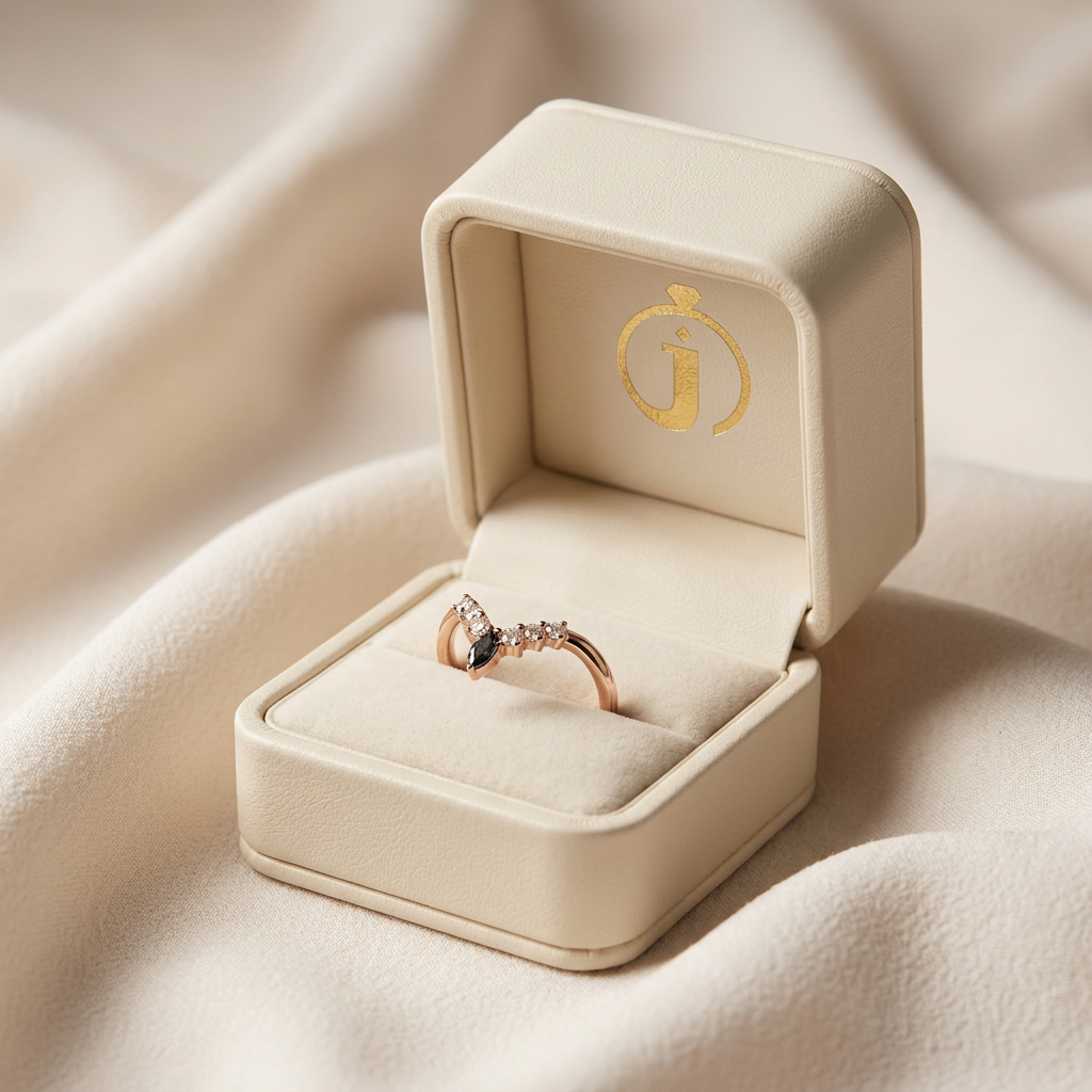 0.25 CT Marquise & Round Cut Salt and Pepper Diamond Ring (V-Pepper)