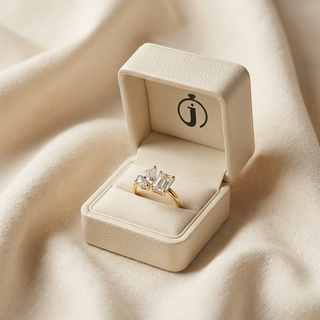 Lab Grown 2.50 CT Emerald & Pear Cut Diamond Toi Et Moi Ring