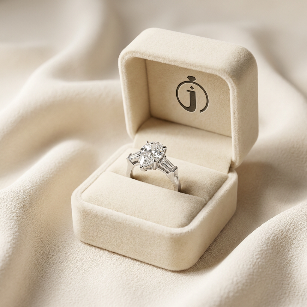 Moissanite 3.95 CT Pear & Tapered Cut Diamond Three Stone Ring